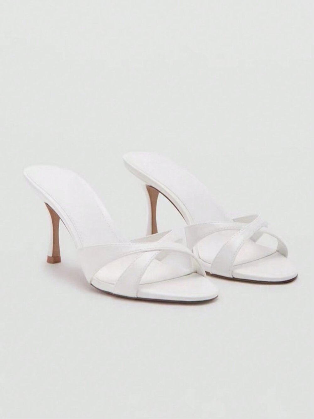 White Casual Women's Mid-Thin Heel Stiletto Mule Sandals